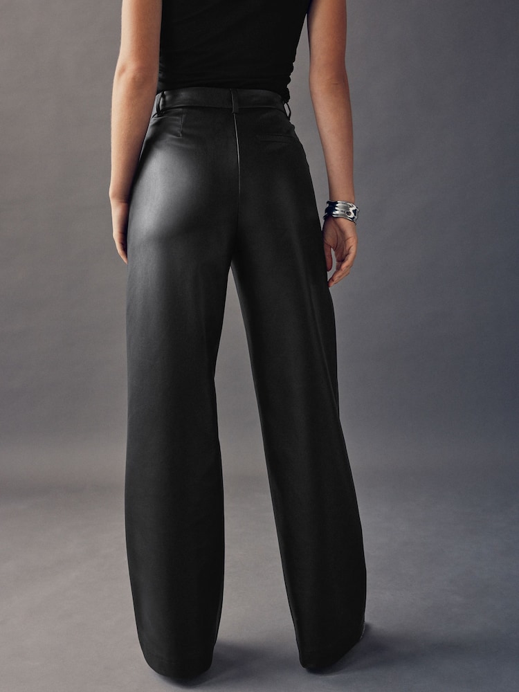 Buy Black Faux Leather Straight Leg Trousers from the Next UK