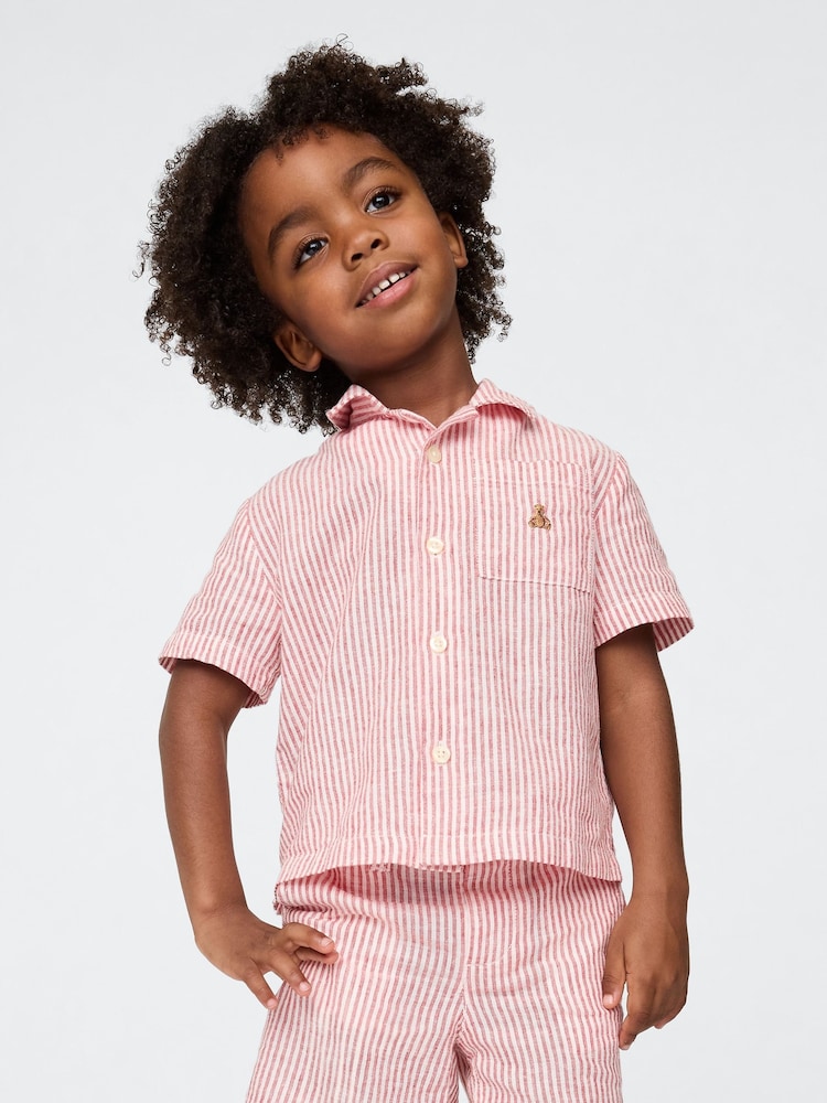 Gap Red Stripe Brannan Bear Linen-Cotton Short Sleeve Shirt (6mths-5yrs) - Image 1 of 3 Gap Red Stripe Brannan Bear Linen-Cotton Short Sleeve Shirt (6mths-5yrs) - Image 1 of 3