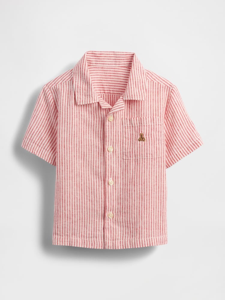 Gap Red Stripe Brannan Bear Linen-Cotton Short Sleeve Shirt (6mths-5yrs) - Image 2 of 3