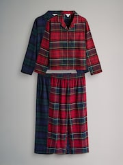 The Set Red/Green 2 Pack Check Flannel Button Through Pyjamas - Image 1 of 8