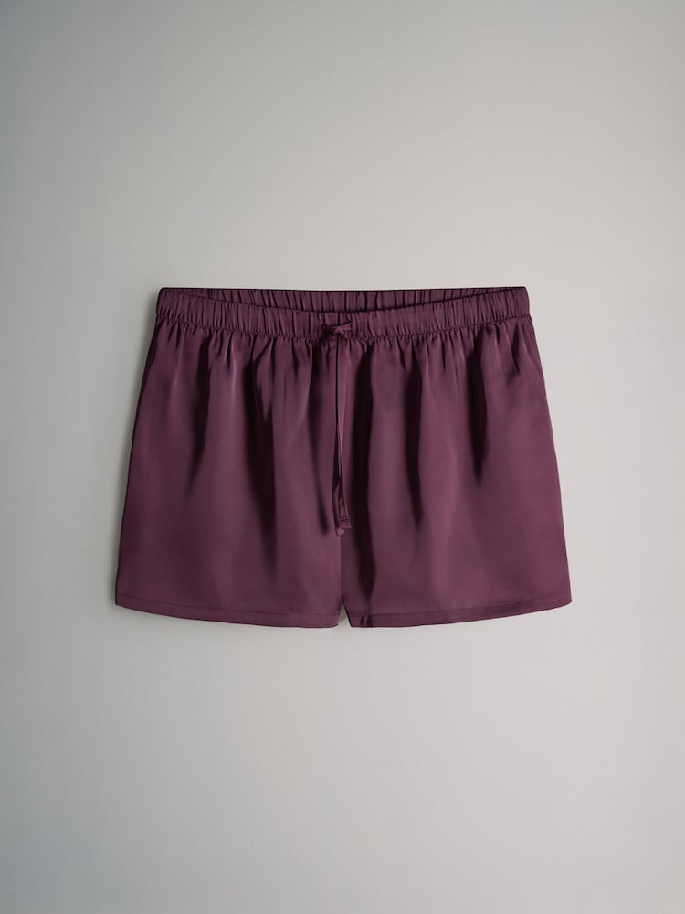 The Set Burgundy/Navy Polka Dot 2 Pack Satin Pyjamas Shorts - Image 2 of 11