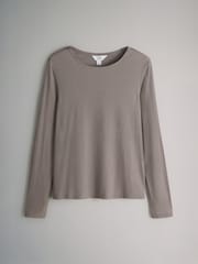 The Set Mink/Grey 2 Pack Soft Touch Ribbed Long Sleeve Leg Pyjamas - Image 2 of 7