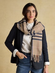 Joules Langtree Neutral & Navy Large Scarf - Image 1 of 7