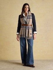 Joules Langtree Neutral & Navy Large Scarf - Image 2 of 7