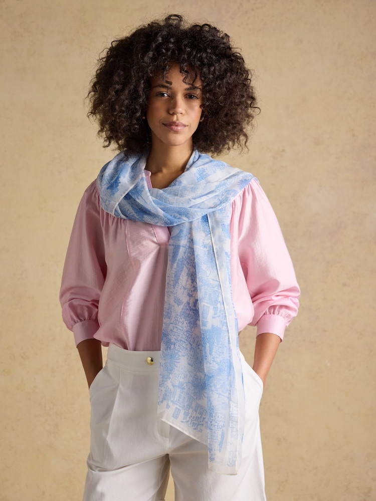 Joules Abberton Blue Ecru Toile De Jouy Printed Scarf - Image 1 of 6