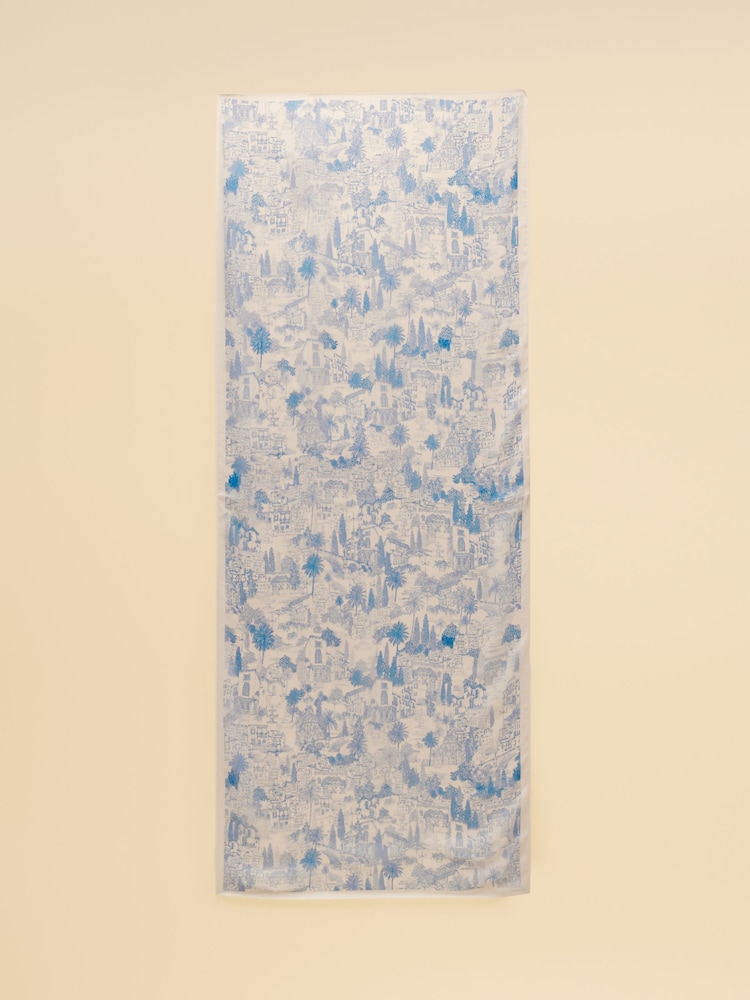 Joules Abberton Blue Ecru Toile De Jouy Printed Scarf - Image 6 of 6