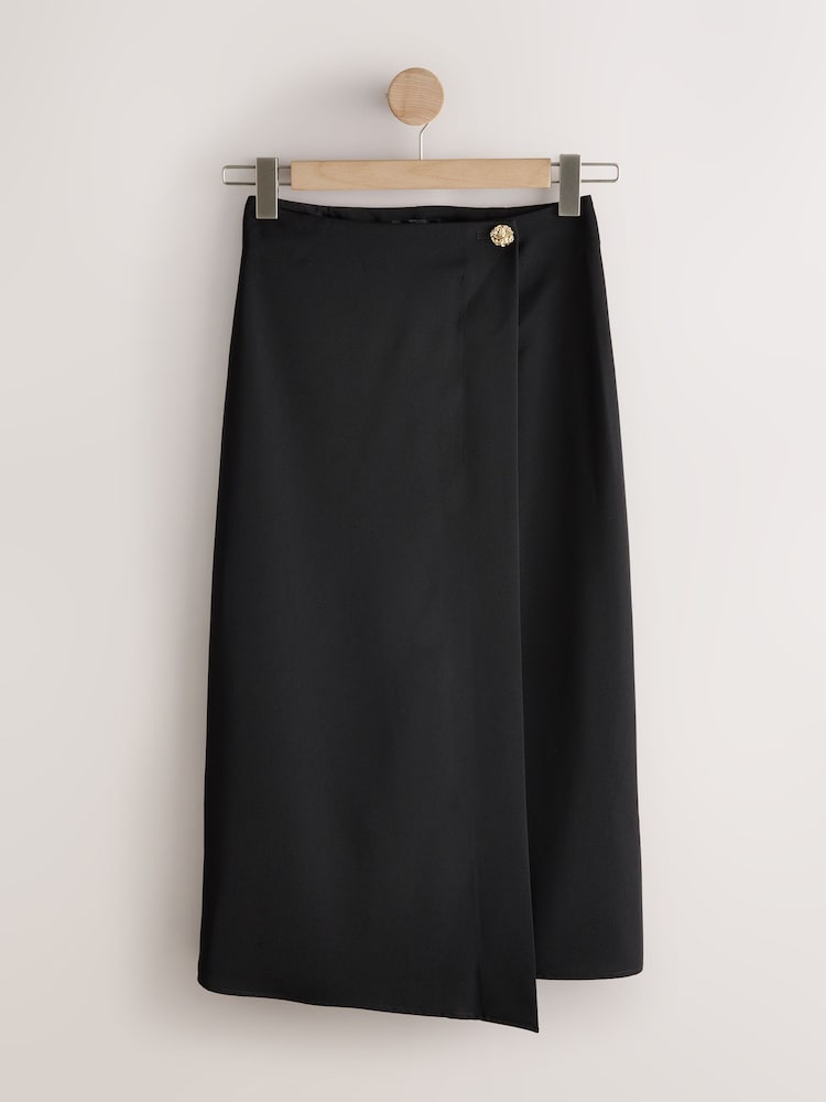 Black Midi Wrap Skirt - Image 1 of 3 Black Midi Wrap Skirt - Image 1 of 3