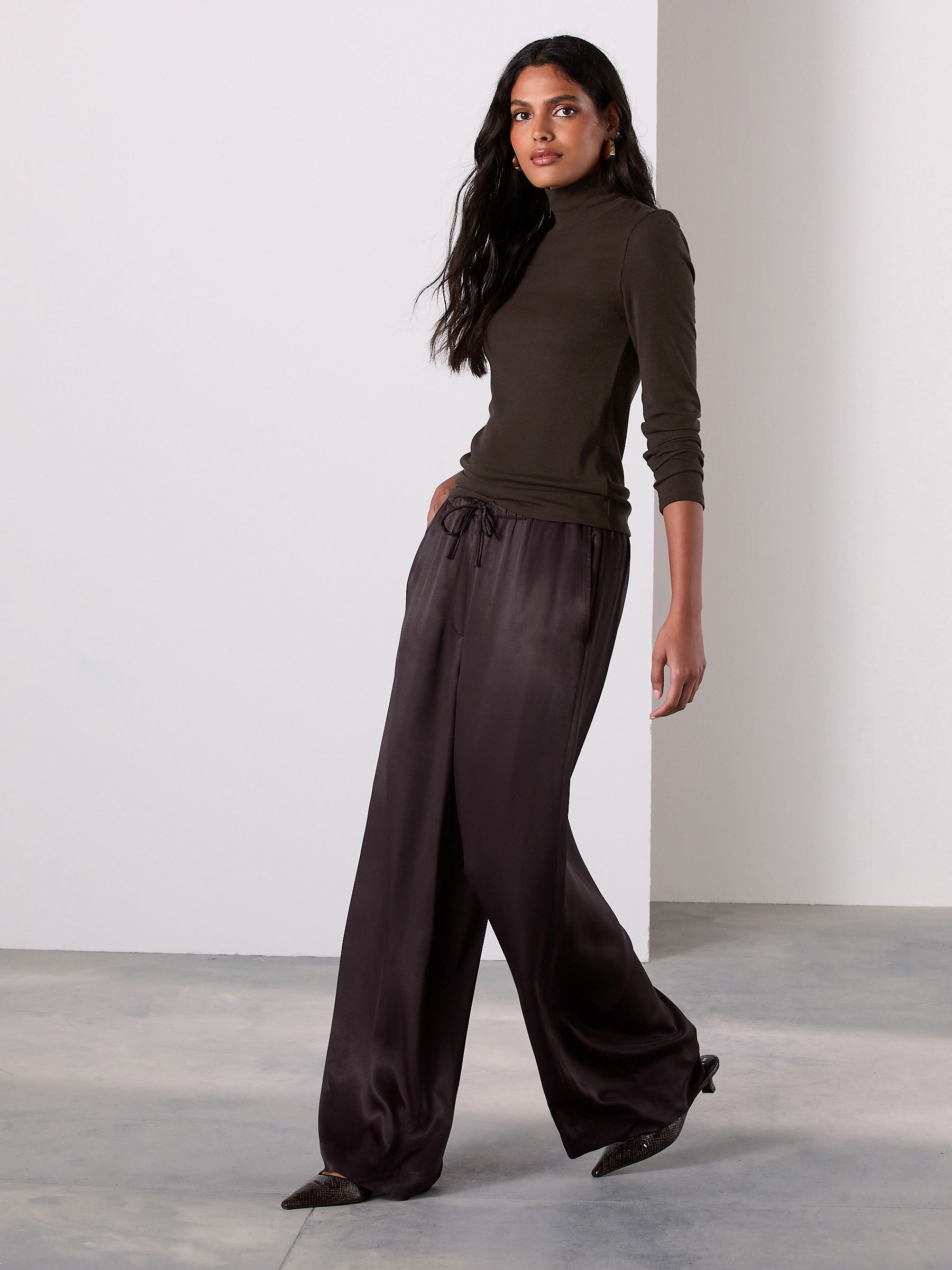 Buy Chocolate Brown Satin Tie Waist Wide Leg Trousers from Next Canada