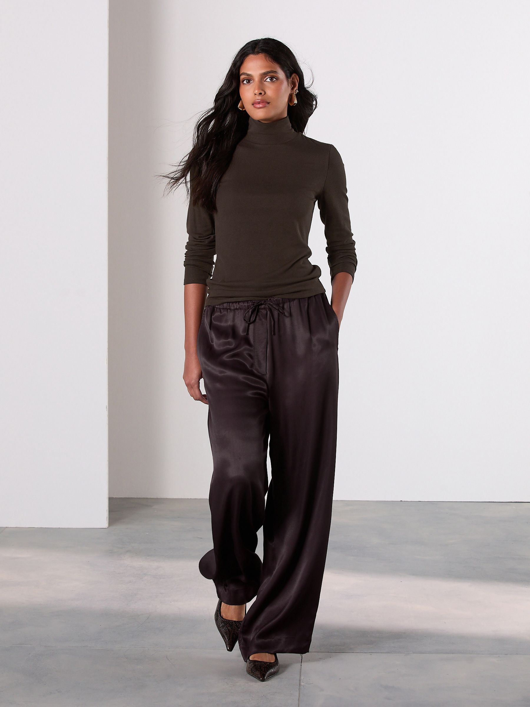 Buy Chocolate Brown Satin Tie Waist Wide Leg Trousers from Next Canada