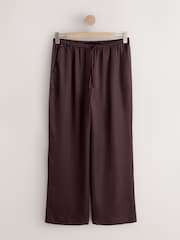Chocolate Brown Satin Tie Waist Wide Leg Trousers - Image 6 of 8