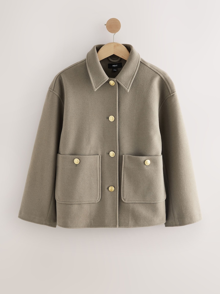 Neutrale Farbe - Brushed Collared Jacket - Bild 1 von 3 Neutrale Farbe - Brushed Collared Jacket - Bild 1 von 3