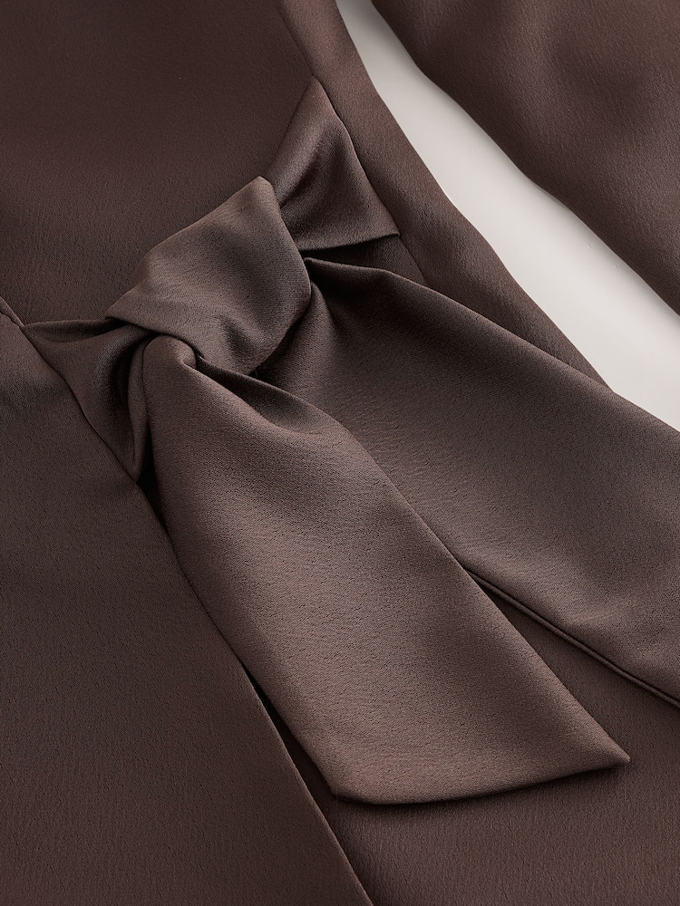 Chocolate Brown Satin Wrap Blazer - Image 2 of 3 Chocolate Brown Satin Wrap Blazer - Image 2 of 3