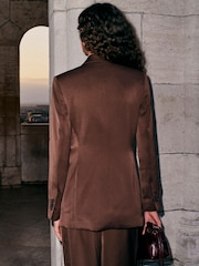Chocolate Brown Satin Wrap Blazer - Image 3 of 7