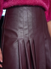 Berry Red Faux Leather Midi Kilt Skirt - Image 5 of 8