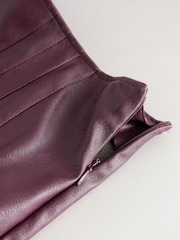 Berry Red Faux Leather Midi Kilt Skirt - Image 8 of 8