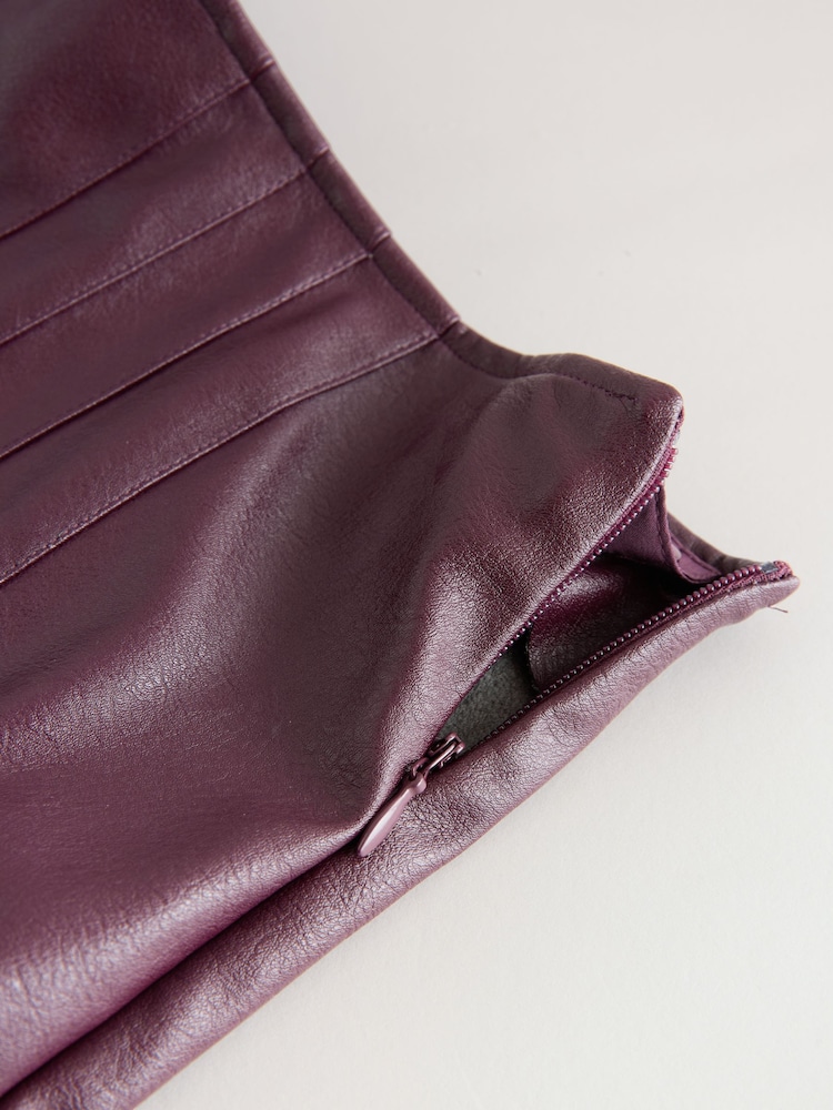Berry Red Faux Leather Midi Kilt Skirt - Image 8 of 8 Berry Red Faux Leather Midi Kilt Skirt - Image 8 of 8