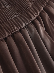 Chocolate Brown Satin Elastic Back Wide Leg Trousers - Image 4 of 8