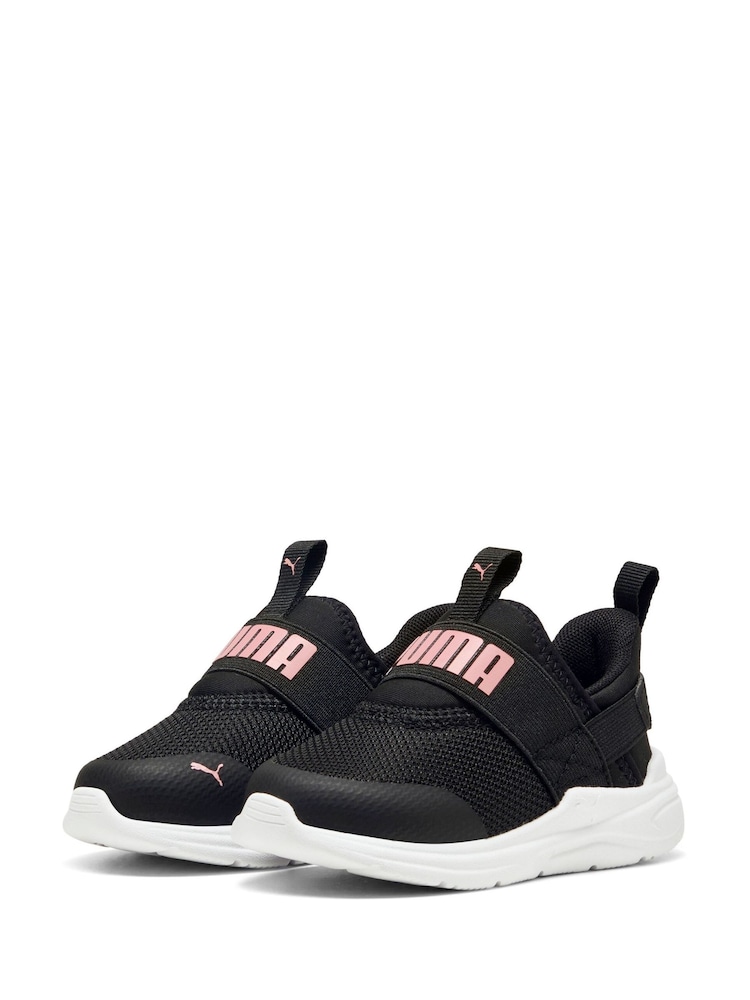 Puma Black/Pink Girls Infant Softride Wired 2 Sliptech Trainers - Image 1 of 6 Puma Black/Pink Girls Infant Softride Wired 2 Sliptech Trainers - Image 1 of 6