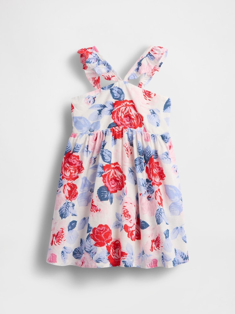 Gap White/Red Floral Linen-Cotton Flutter V-Neck Dress (6mths-5yrs) - Image 2 of 3