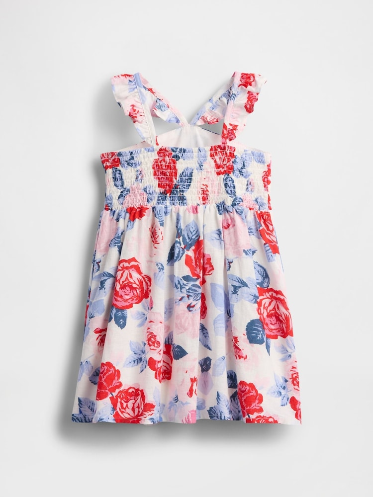 Gap White/Red Floral Linen-Cotton Flutter V-Neck Dress (6mths-5yrs) - Image 3 of 3