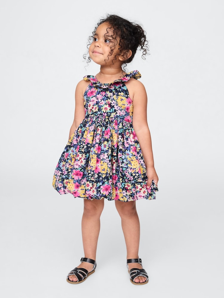 Gap Floral Black Ruffle-Neck Bubble Dress (6mths-5yrs) - Image 1 of 3