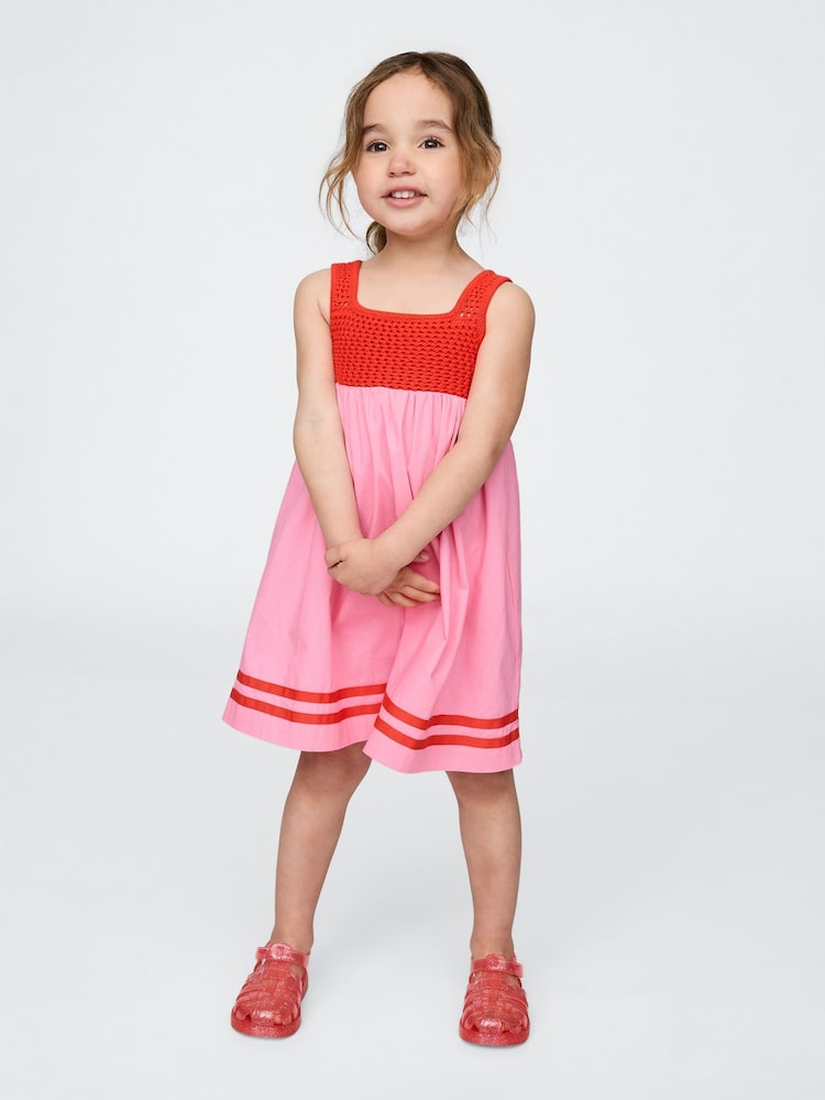 Gap Pink/Red Crochet-Yoke Dress (6mths-5yrs) - Image 1 of 3