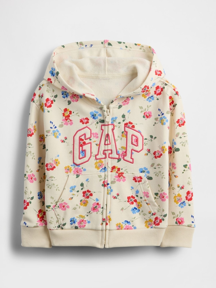 Бежевый - Худи на молнии с флисовой подкладкой и логотипом Gap (6мес. -5лет) - Image 1 of 3