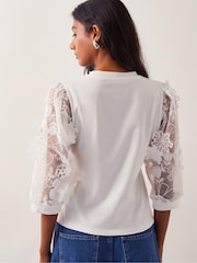 Monsoon Natural Fi Floral Print Sheer-Sleeve Top - Image 2 of 5