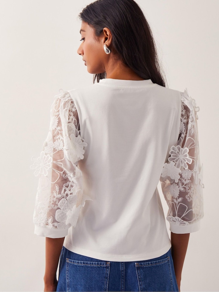 Monsoon Natural Fi Floral Print Sheer-Sleeve Top - Image 2 of 5