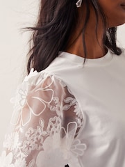 Monsoon Natural Fi Floral Print Sheer-Sleeve Top - Image 3 of 5