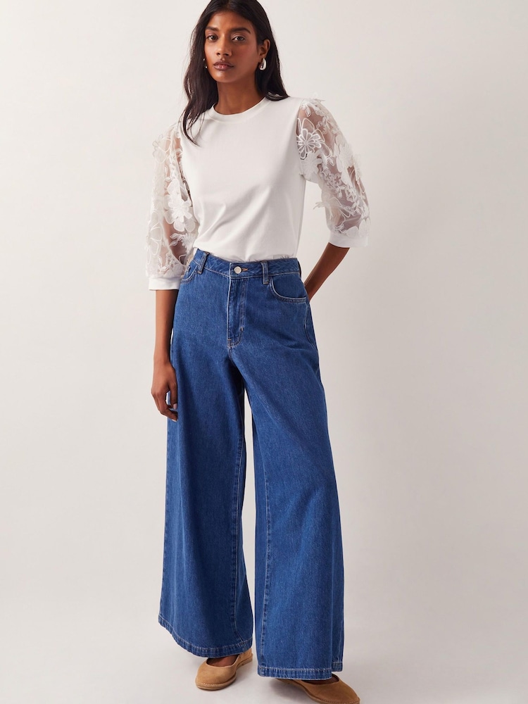 Monsoon Natural Fi Floral Print Sheer-Sleeve Top - Image 4 of 5