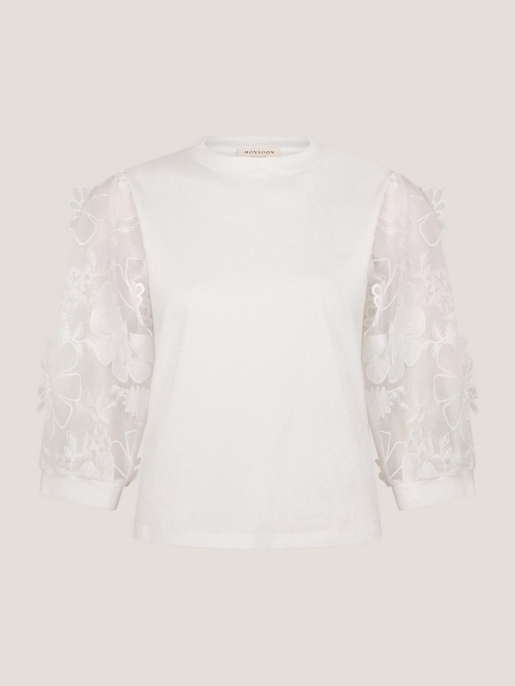 Monsoon Natural Fi Floral Print Sheer-Sleeve Top - Image 5 of 5