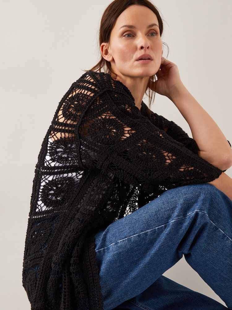 Monsoon Black Cara Crochet Beach Cover-Up - Image 3 of 5