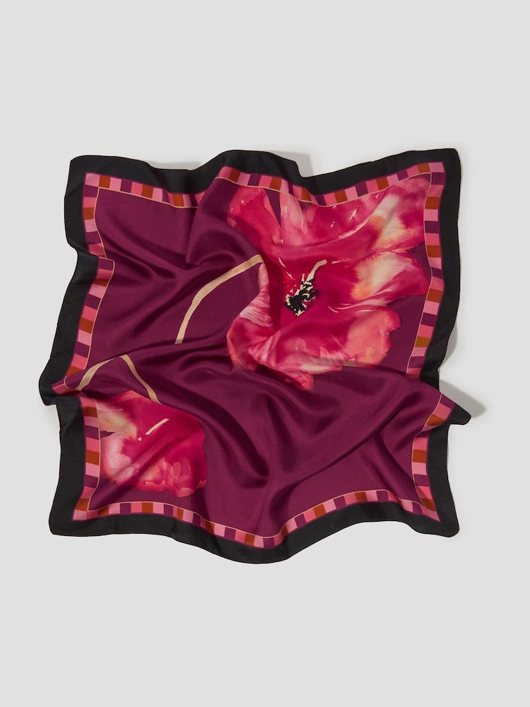 Monsoon Black Fenella Flower Print Silk Square Scarf - Image 1 of 2