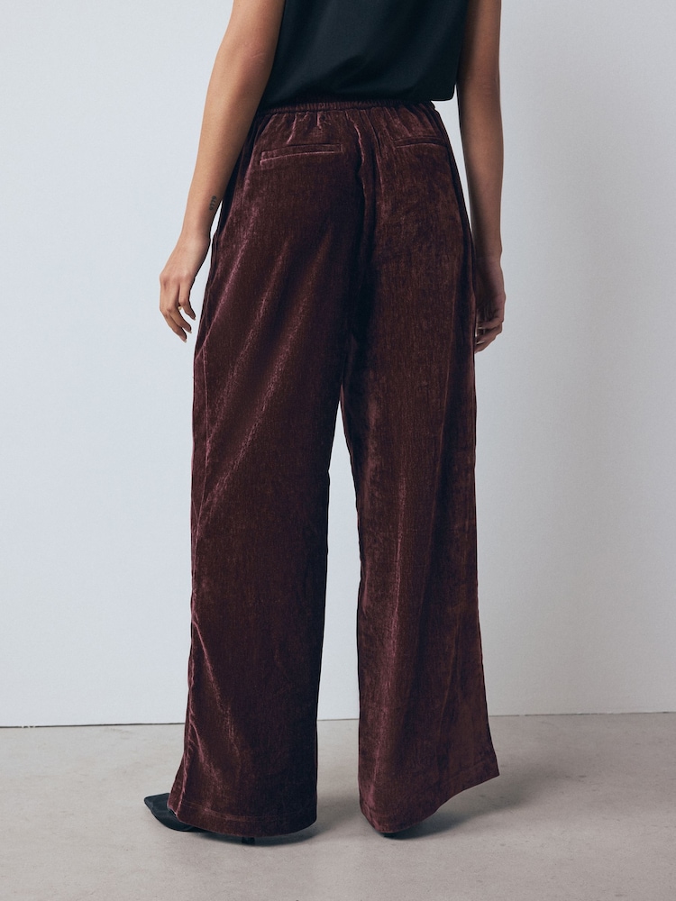 Burgundy Red Chenille Wide Leg Trousers - Image 2 of 9 Burgundy Red Chenille Wide Leg Trousers - Image 2 of 9