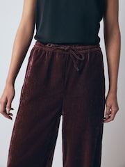 Burgundy Red Chenille Wide Leg Trousers - Image 4 of 9