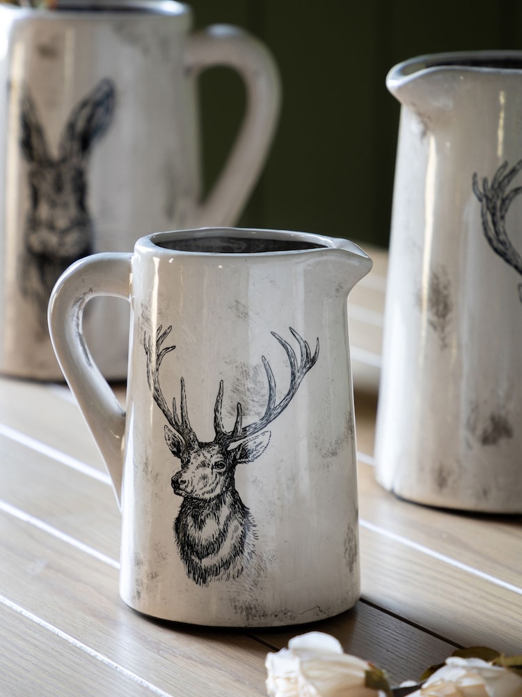 Gallery Home White Buck Pitcher Medium Distressed Vase - Image 1 of 6