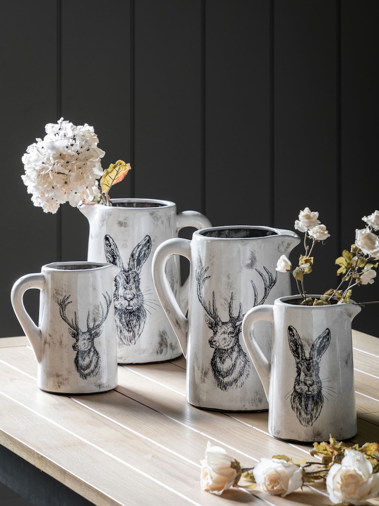 Gallery Home White Buck Pitcher Medium Distressed Vase - Image 2 of 6