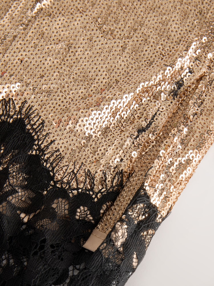 Gold Sequin Midi Skirt With Lace Trim - Image 8 of 8 Gold Sequin Midi Skirt With Lace Trim - Image 8 of 8