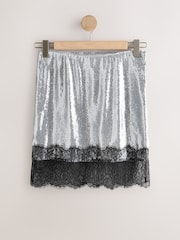 Plateado - Sequin Mini Skirt With Lace Trim - Imagen 6 de 8