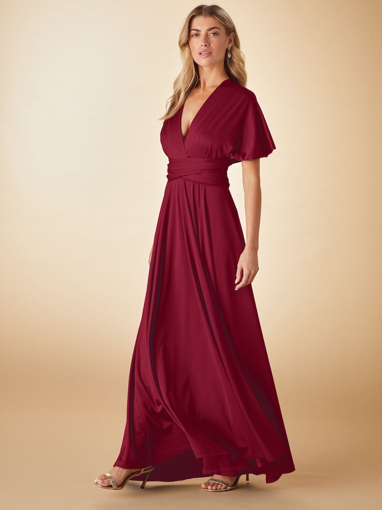 Burgunderrot - Jersey Brautjungfern-Maxikleid mit mehreren Tragemöglichkeiten - Bild 1 von 10 Burgunderrot - Jersey Brautjungfern-Maxikleid mit mehreren Tragemöglichkeiten - Bild 1 von 10