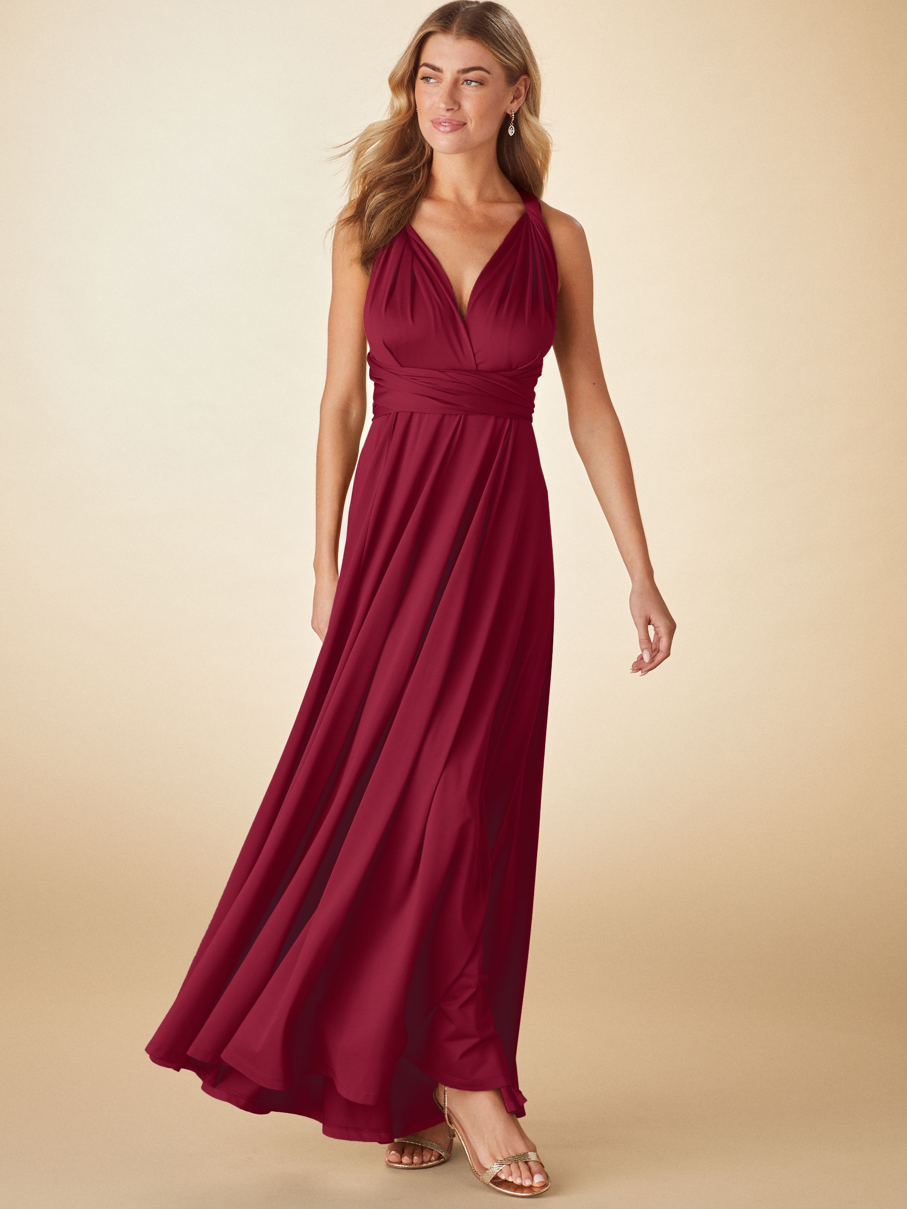 Buy Dark Red - Jersey Multiway Wedding Guest Bridesmaid Maxi Dress from ...