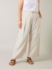 Evans Natural Wide Leg Trousers Containing Linen - Image 1 of 6