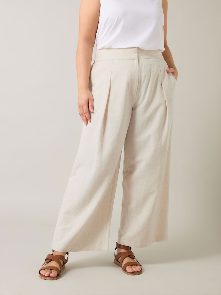 Evans Natural Wide Leg Trousers Containing Linen - Image 1 of 6