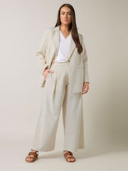 Evans Natural Wide Leg Trousers Containing Linen - Image 3 of 6
