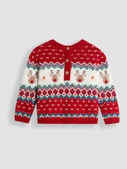 JoJo Maman Bébé Red Reindeer 2-Piece Christmas Fair Isle Jumper & Leggings Set - Image 4 of 6