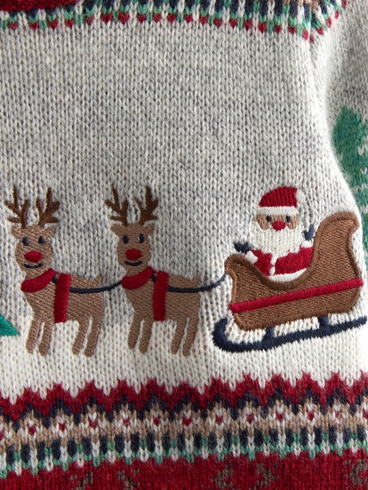 JoJo Maman Bébé Burgundy Red 2-Piece Christmas Fair Isle Jumper & Leggings Set - Image 2 of 6