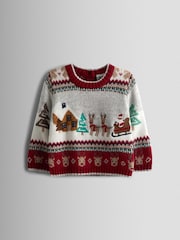 JoJo Maman Bébé Burgundy Red 2-Piece Christmas Fair Isle Jumper & Leggings Set - Image 3 of 6