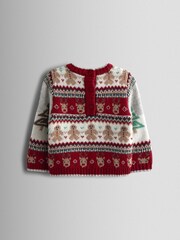 JoJo Maman Bébé Burgundy Red 2-Piece Christmas Fair Isle Jumper & Leggings Set - Image 4 of 6
