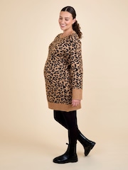 JoJo Maman Bébé Brown Animal Maternity Shift Mini Knitted Dress - Image 2 of 4